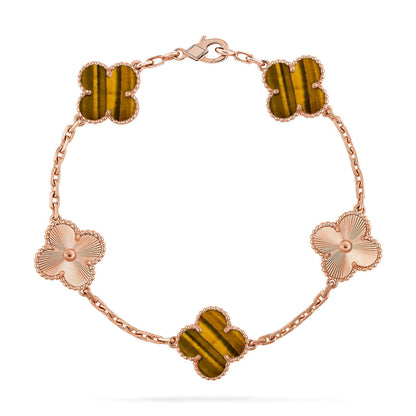 [Vera  Jewelry]LUCKY CLOVER 5-MOTIF BRACELET -  TIGER’S EYE COLLECTION