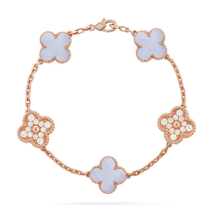 [Vera  Jewelry]LUCKY CLOVER 5-MOTIF BRACELET - PURPLE CHALCEDONY COLLECTION