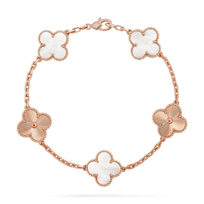 [Vera  Jewelry]LUCKY CLOVER 5-MOTIF BRACELET - WHITE MOTHER-OF-PEARL COLLECTION