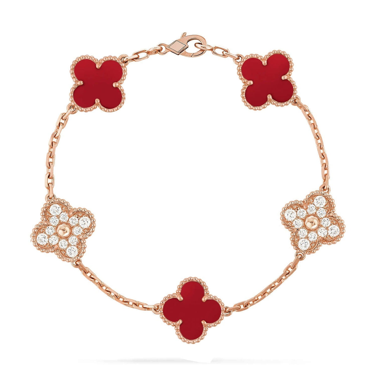[Vera  Jewelry]LUCKY CLOVER 5-MOTIF BRACELET - RED CARNELIAN COLLECTION