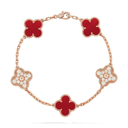 [Vera  Jewelry]LUCKY CLOVER 5-MOTIF BRACELET - RED CARNELIAN COLLECTION