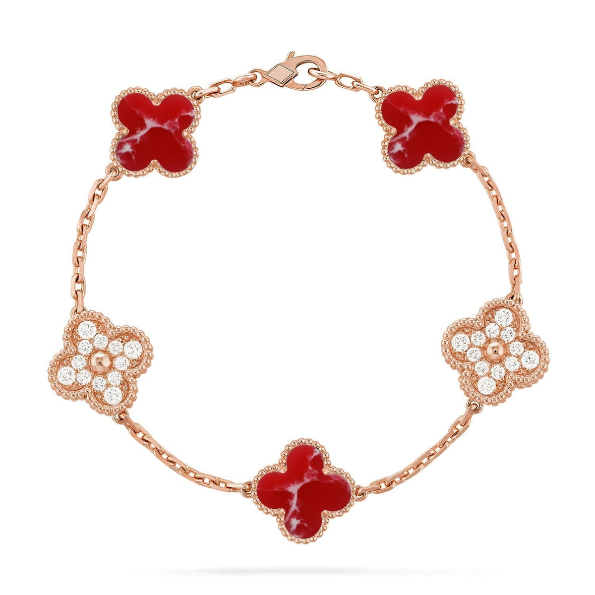 [Vera  Jewelry]LUCKY CLOVER 5-MOTIF BRACELET - RED LARIMAR COLLECTION