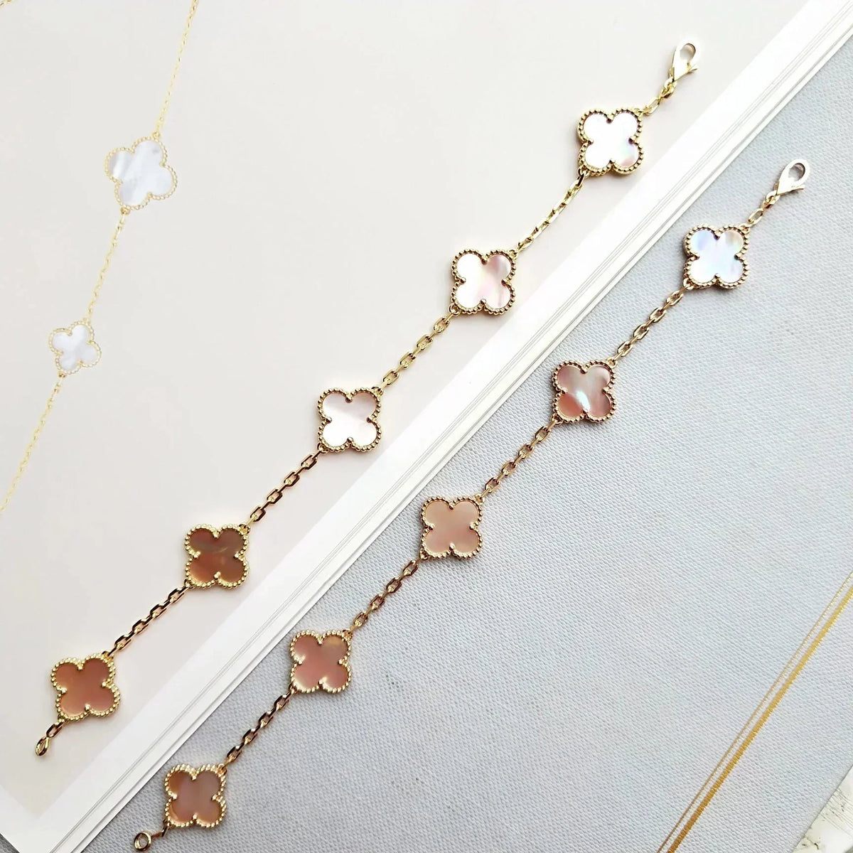 [Vera  Jewelry]LUCKY CLOVER 5-MOTIF BRACELET - PINK MOTHER-OF-PEARL COLLECTION