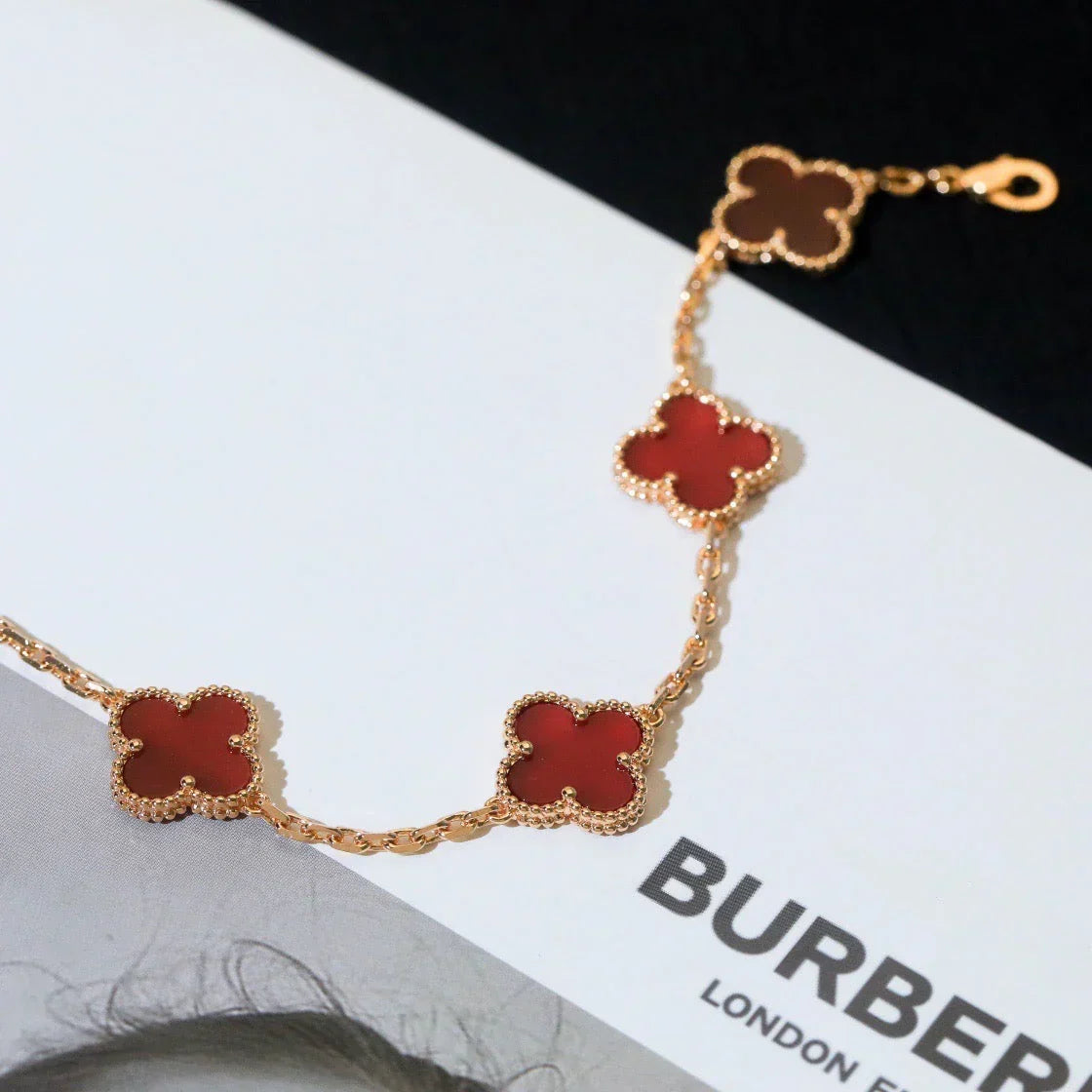 [Vera Jewelry] CLOVER 5 MOTIF RED CORNELIAN BRACELET COLLECTION