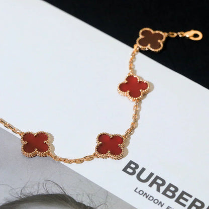 [Vera Jewelry] CLOVER 5 MOTIF RED CORNELIAN BRACELET COLLECTION