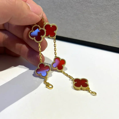 [Vera  Jewelry]LUCKY CLOVER 5-MOTIF BRACELET - RED CARNELIAN COLLECTION