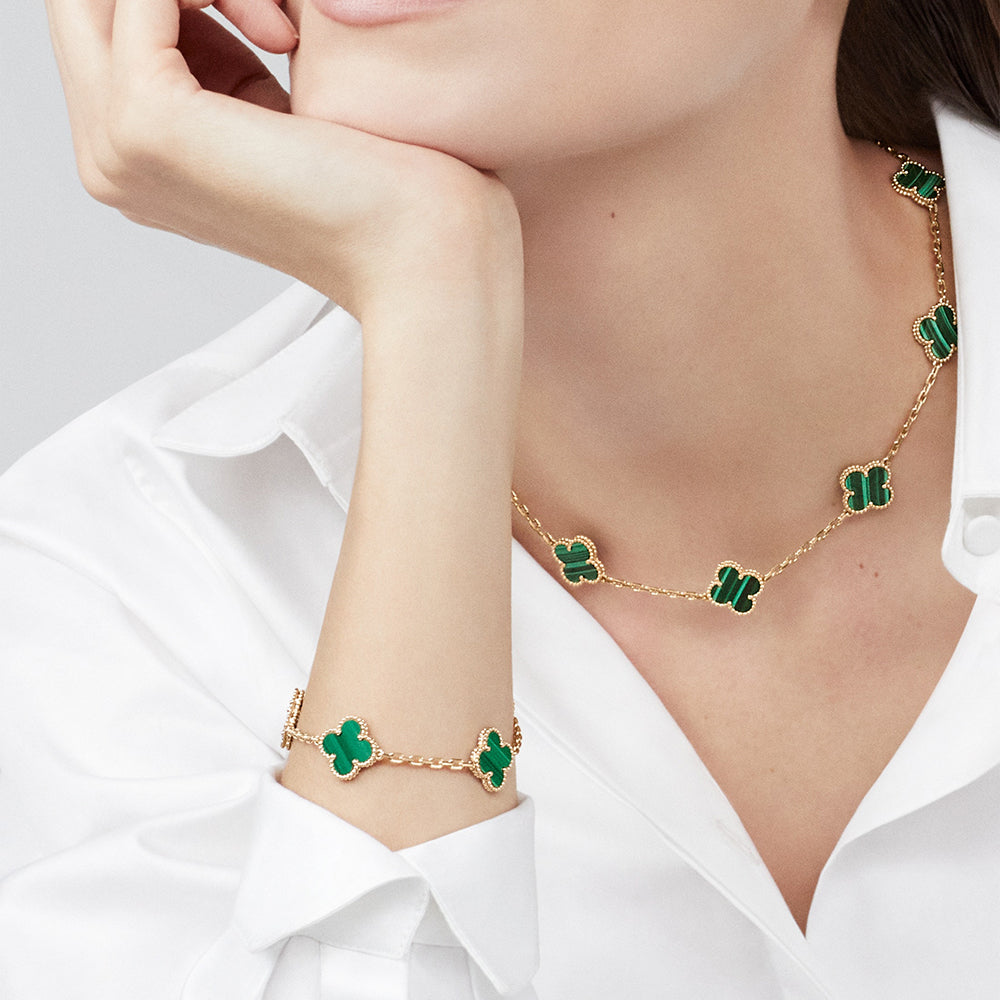[Vera Jewelry]CLOVER 10 MOTIFS MALACHITE NECKLACE