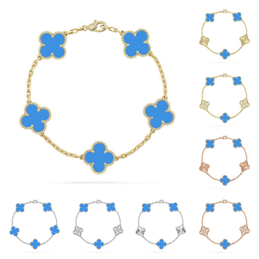 [Vera  Jewelry]LUCKY CLOVER 5-MOTIF BRACELET - BLUE AGATE COLLECTION