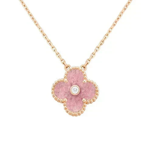 [Vera  Jewelry]CLOVER 15MM DIAMOND RHODONITE NECKLACE