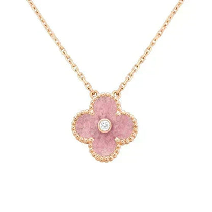 [Vera  Jewelry]CLOVER 15MM DIAMOND RHODONITE NECKLACE