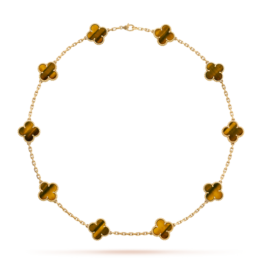 [Vera Jewelry]CLOVER 10 MOTIFS TIGER EYE NECKLACE