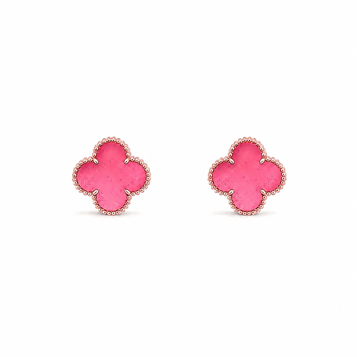 [Vera  Jewelry]Vera  Jewelry CLOVER 15MM PINK ENAMEL STUD EARRINGS