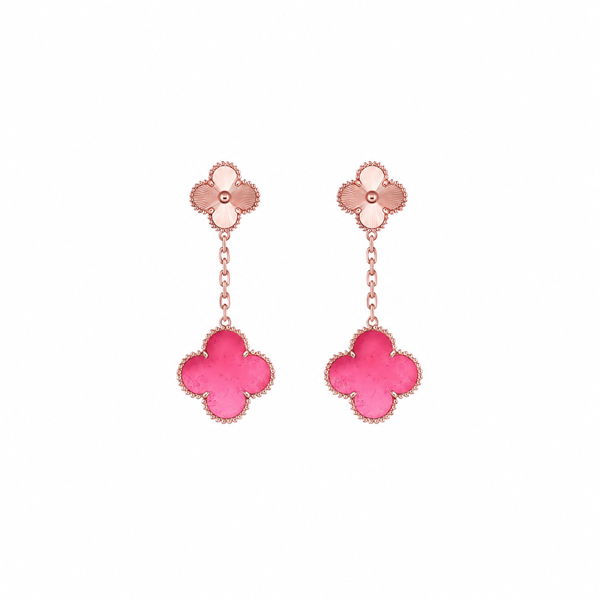 [Vera  Jewelry]Vera  Jewelry CLOVER 2 MOTIF PINK ENAMEL EARRINGS
