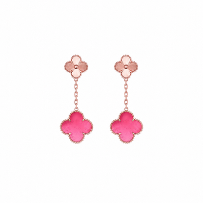 [Vera  Jewelry]Vera  Jewelry CLOVER 2 MOTIF PINK ENAMEL EARRINGS