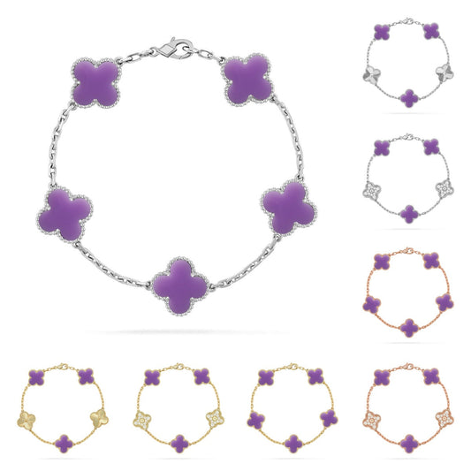 [Vera  Jewelry]LUCKY CLOVER 5-MOTIF BRACELET - LAVENDER COLLECTION