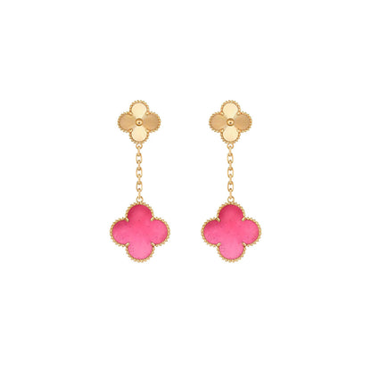 [Vera  Jewelry]Vera  Jewelry CLOVER 2 MOTIF PINK ENAMEL EARRINGS