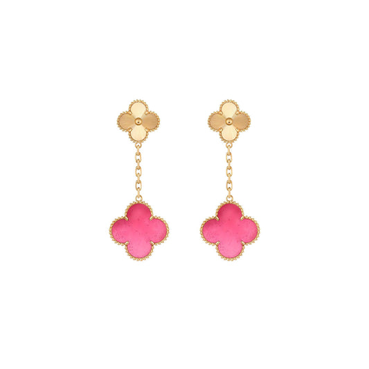 [Vera  Jewelry]NEW CLOVER 2 MOTIF PINK ENAMEL EARRINGS