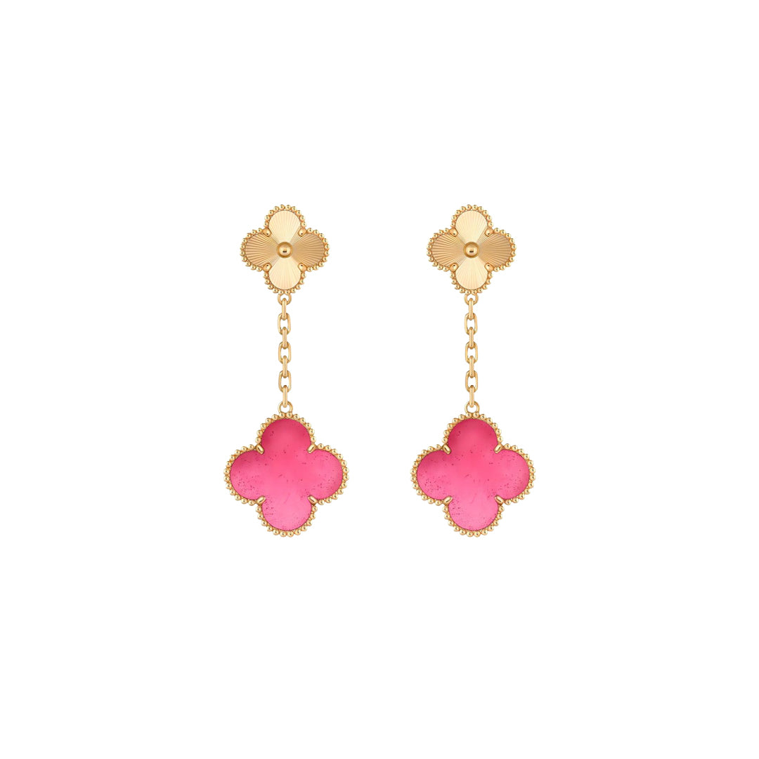 [Vera  Jewelry]Vera  Jewelry CLOVER 2 MOTIF PINK ENAMEL EARRINGS