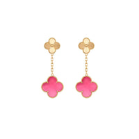 [Vera  Jewelry]NEW CLOVER 2 MOTIF PINK ENAMEL EARRINGS