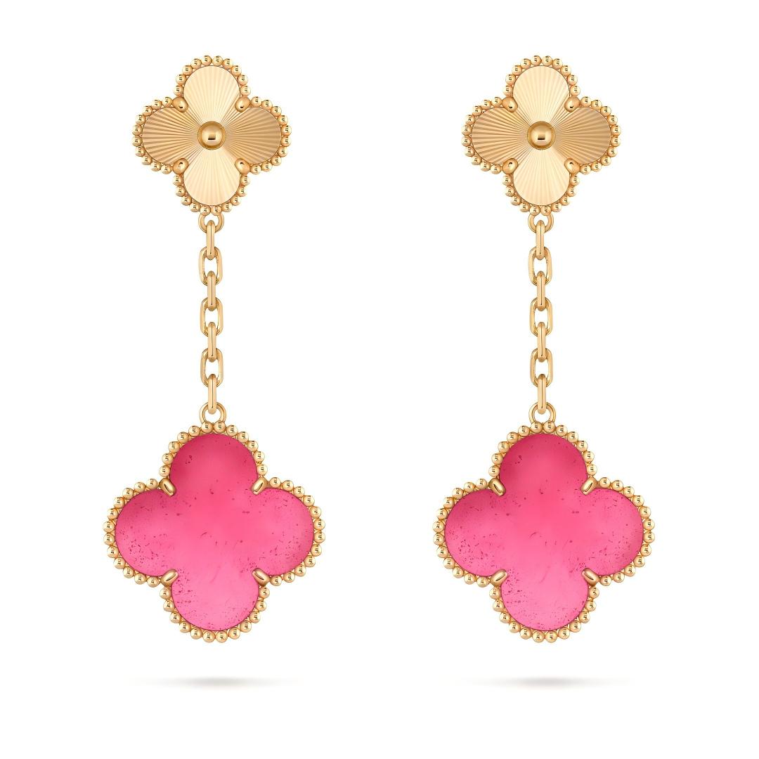 [Vera  Jewelry]Vera  Jewelry CLOVER 2 MOTIF PINK ENAMEL EARRINGS