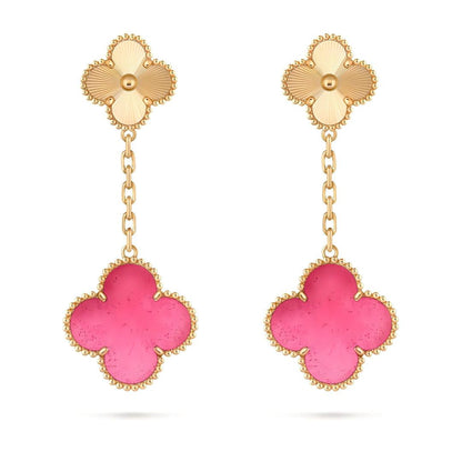[Vera  Jewelry]Vera  Jewelry CLOVER 2 MOTIF PINK ENAMEL EARRINGS