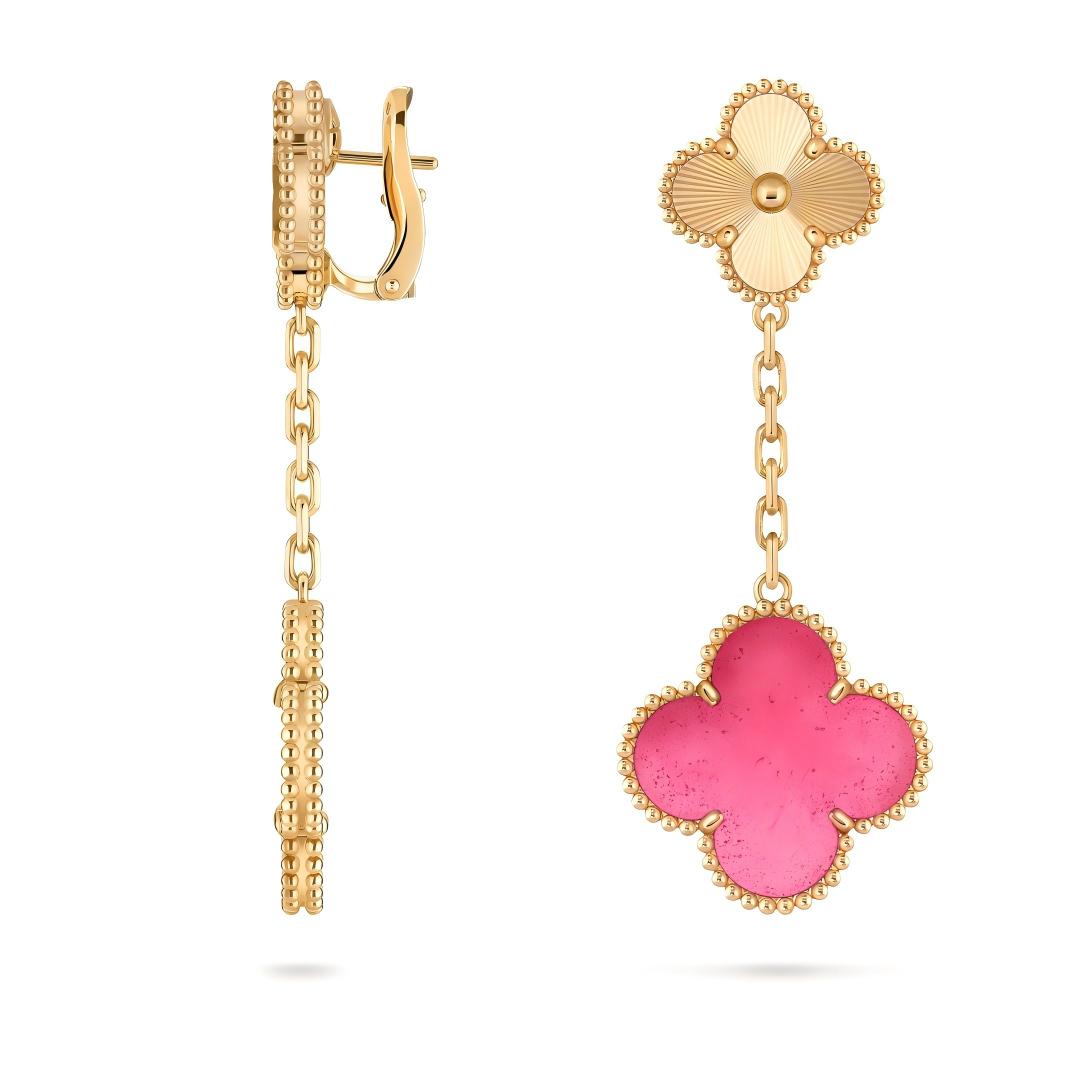 [Vera  Jewelry]Vera  Jewelry CLOVER 2 MOTIF PINK ENAMEL EARRINGS