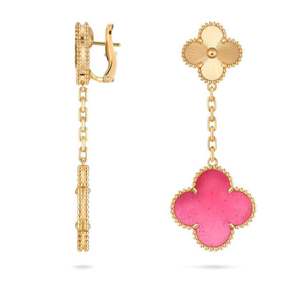 [Vera  Jewelry]Vera  Jewelry CLOVER 2 MOTIF PINK ENAMEL EARRINGS