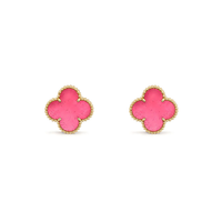 [Vera  Jewelry]NEW CLOVER 15MM PINK ENAMEL STUD EARRINGS