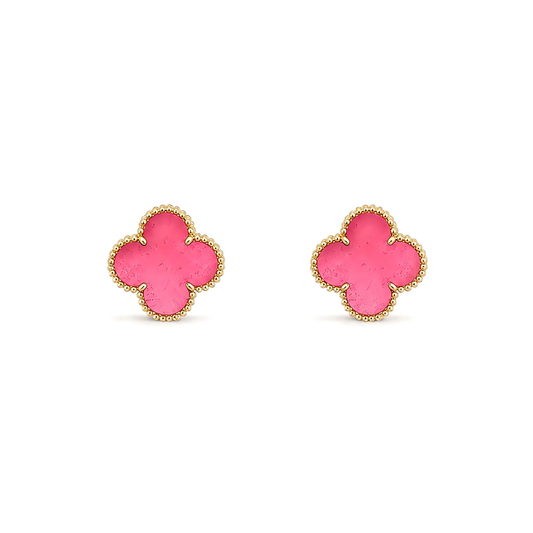 [Vera  Jewelry]Vera  Jewelry CLOVER 15MM PINK ENAMEL STUD EARRINGS