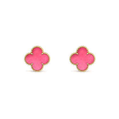 [Vera  Jewelry]Vera  Jewelry CLOVER 15MM PINK ENAMEL STUD EARRINGS