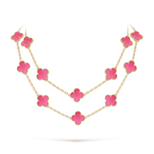 [Vera  Jewelry] Vera  Jewelry CLOVER 20 MOTIFS PINK ENAMEL NECKLACE