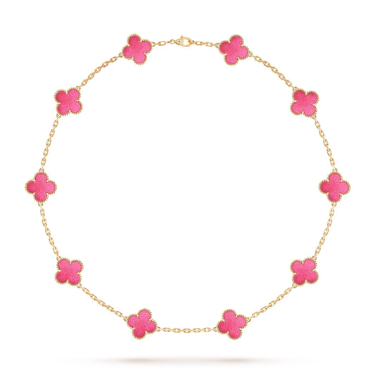 [Vera  Jewelry]Vera  Jewelry CLOVER 10 MOTIFS PINK ENAMEL NECKLACE