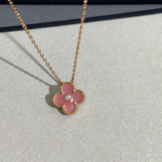 [Vera Jewelry]CLOVER 15MM DIAMOND PINK MOP NECKLACE