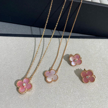 [Vera  Jewelry]CLOVER 15MM DIAMOND PINK MOP NECKLACE