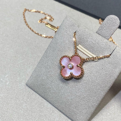 [Vera  Jewelry]CLOVER 15MM DIAMOND PINK MOP NECKLACE