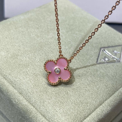 [Vera  Jewelry]CLOVER 15MM DIAMOND PINK MOP NECKLACE