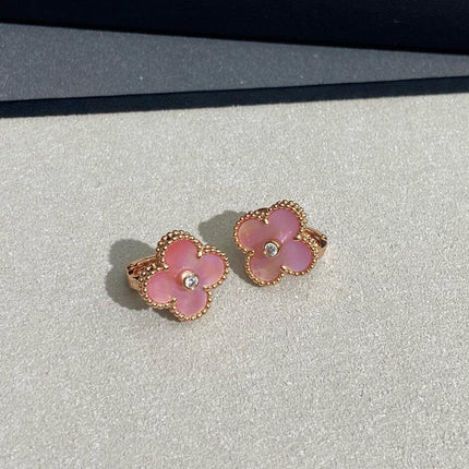 [Vera Jewelry]CLOVER MEDIUM 1 DIAMOND PINK EARRINGS