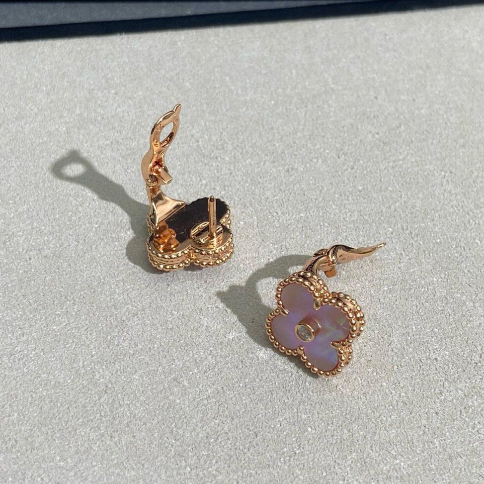 [Vera  Jewelry]CLOVER MEDIUM 1 DIAMOND PINK EARRINGS