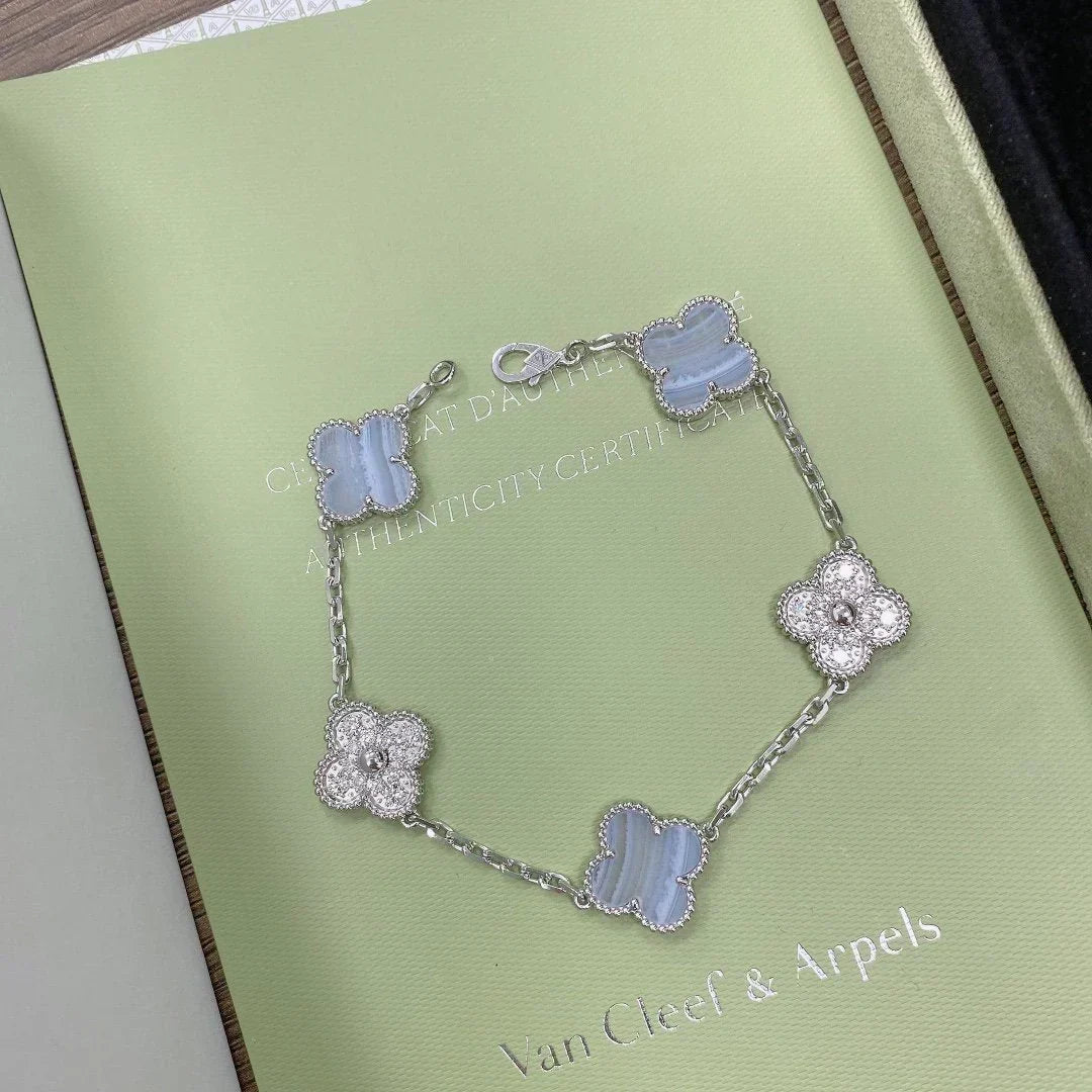 [Vera  Jewelry]LUCKY CLOVER 5-MOTIF BRACELET - PURPLE CHALCEDONY COLLECTION