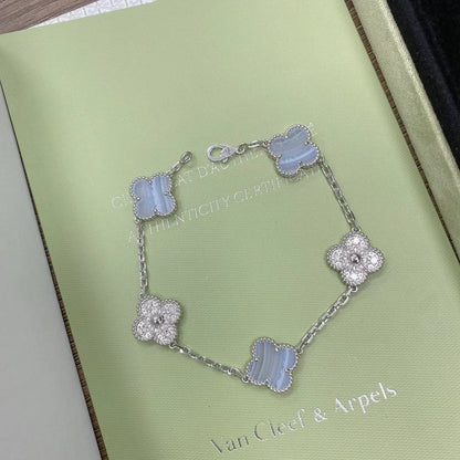 [Vera  Jewelry]LUCKY CLOVER 5-MOTIF BRACELET - PURPLE CHALCEDONY COLLECTION