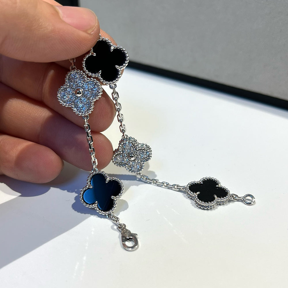 [Vera  Jewelry]LUCKY CLOVER 5-MOTIF BRACELET - BLACK OXNY COLLECTION