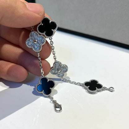 [Vera  Jewelry]LUCKY CLOVER 5-MOTIF BRACELET - BLACK OXNY COLLECTION
