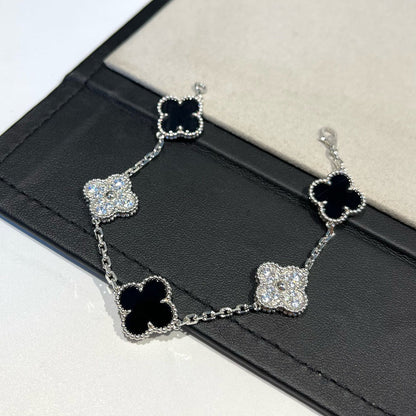 [Vera  Jewelry]LUCKY CLOVER 5-MOTIF BRACELET - BLACK OXNY COLLECTION