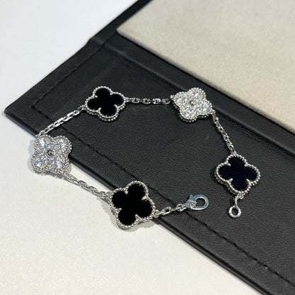[Vera  Jewelry]LUCKY CLOVER 5-MOTIF BRACELET - BLACK OXNY COLLECTION