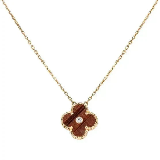 [Vera  Jewelry]CLOVER 15MM DIAMOND AND YELLOW TIGER'S EYE AGATE necklace