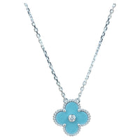 [Vera Jewelry]CLOVER 15MM DIAMOND SVRES PORCELAIN  NECKLACE SILVER