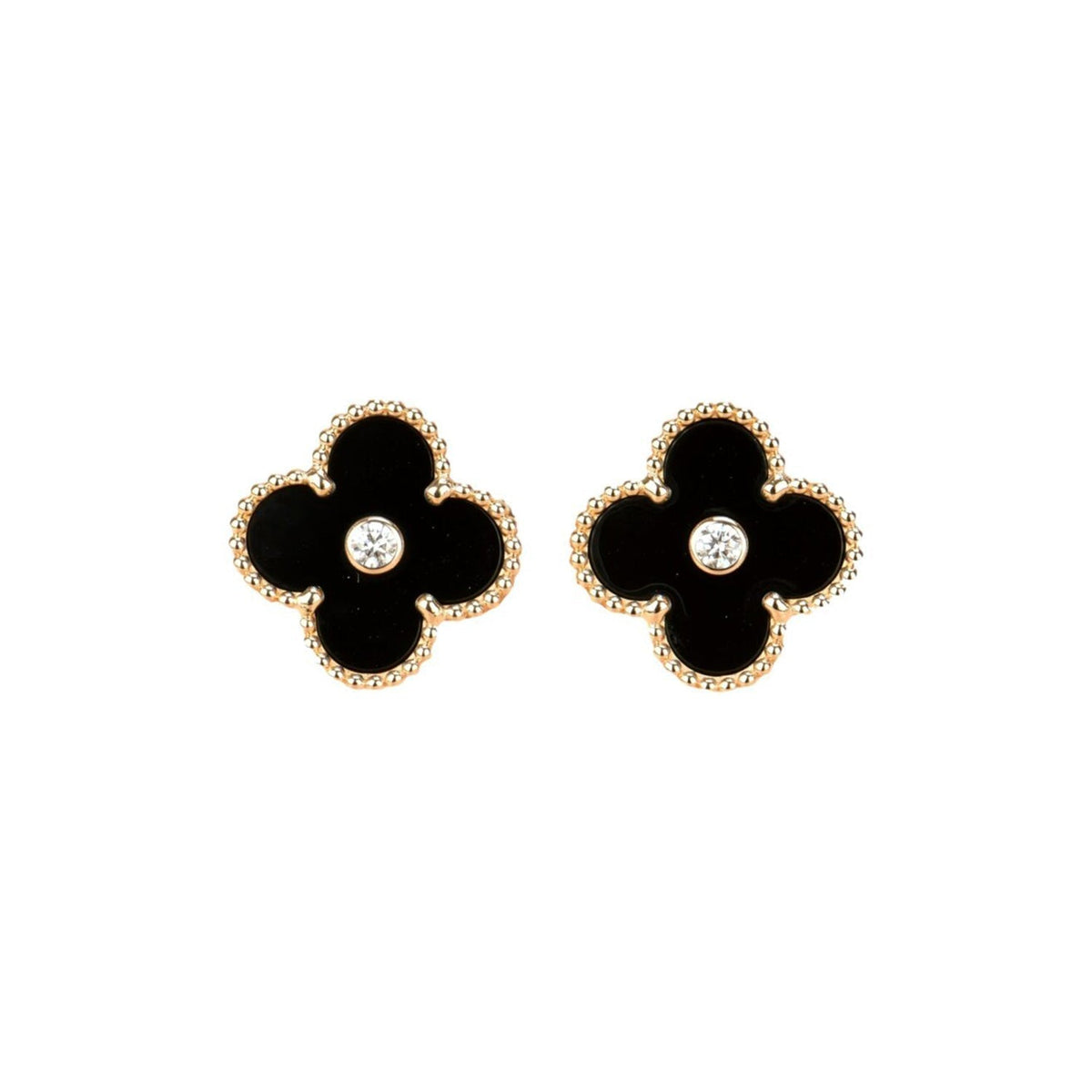 [Vera  Jewelry]CLOVER MEDIUM 1 MOTIFS ONYX DIAMOND EARRINGS