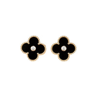[Vera Jewelry]CLOVER MEDIUM 1 MOTIFS ONYX DIAMOND EARRINGS