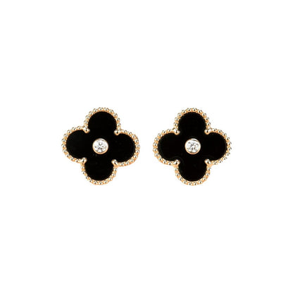 [Vera  Jewelry]CLOVER MEDIUM 1 MOTIFS ONYX DIAMOND EARRINGS