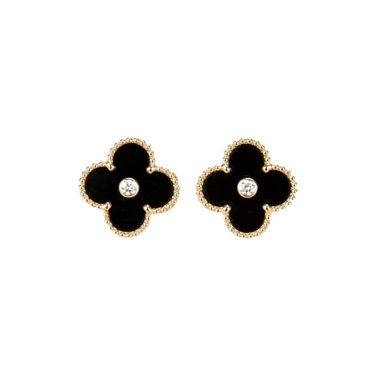 [Vera  Jewelry]CLOVER MEDIUM 1 MOTIFS ONYX DIAMOND EARRINGS